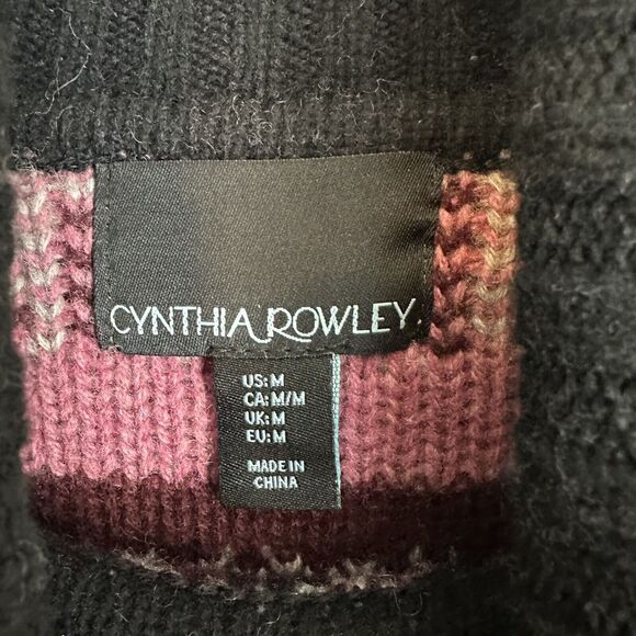 Cynthia Rowley Black Lambs Wool Blend Oversized Sweater Poncho M Aztec - Picture 4 of 10